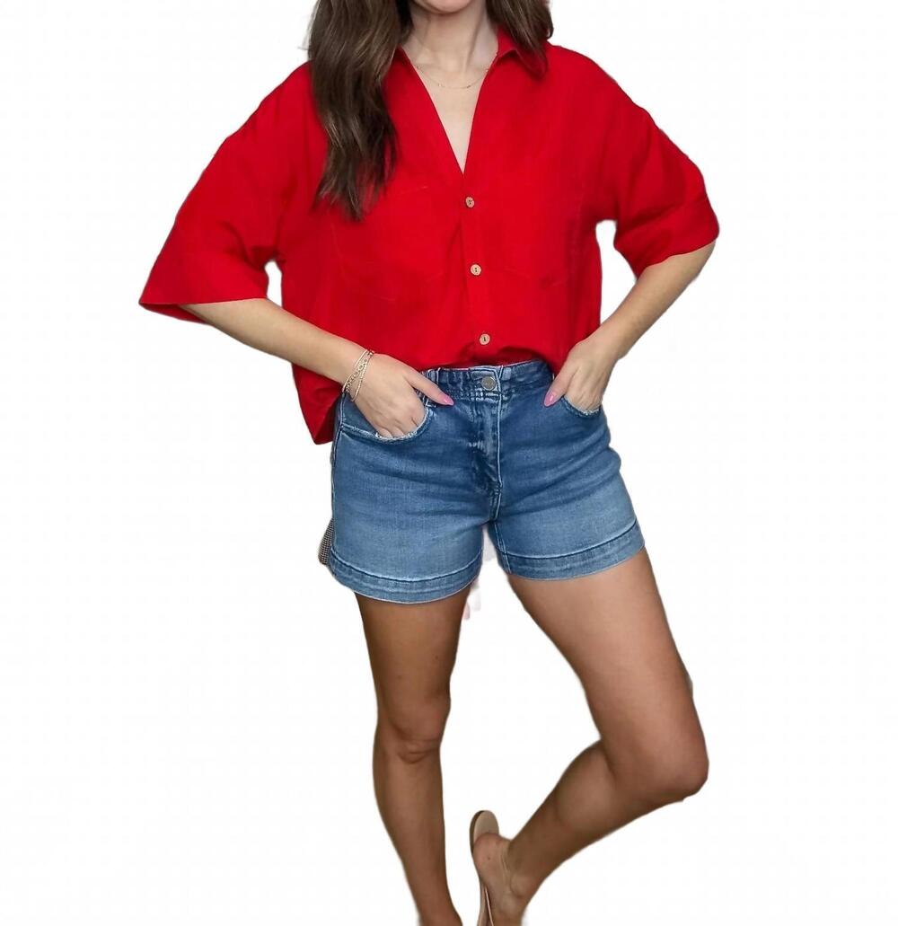 NEW RISEN women's harbor mid rise shorts in medium wash